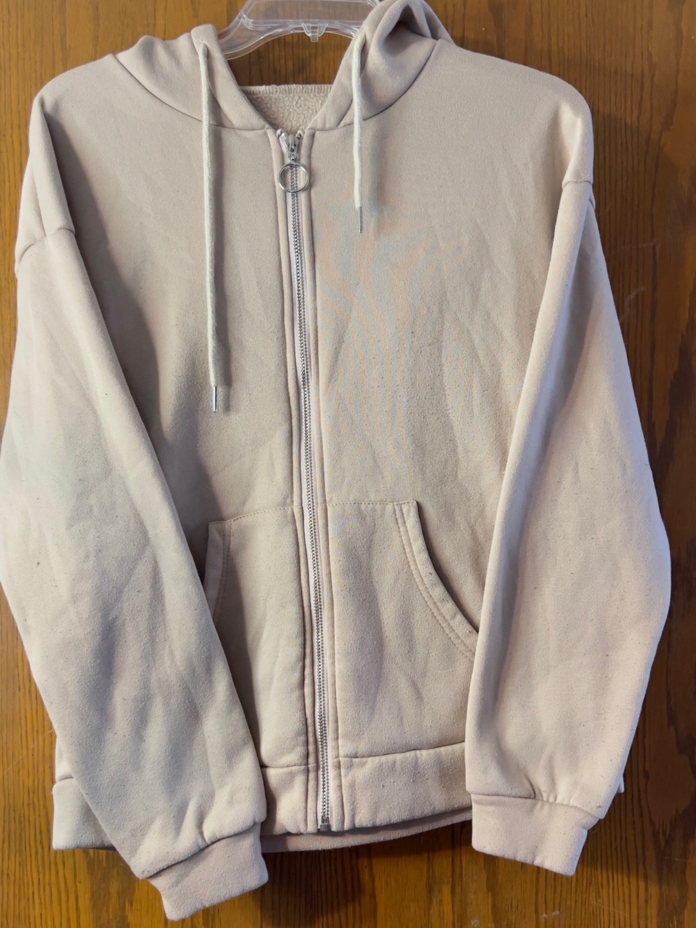 SHEIN Light Beige Hooded Zip-Up Sweater